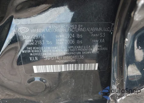2017 Hyundai Elantra Se from USA, damaged, VIN 5NPD74LFXHH048138